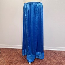 Vintage Boho Prairie Floral Coquette Lace Trim Maxi Skirt Women L Blue