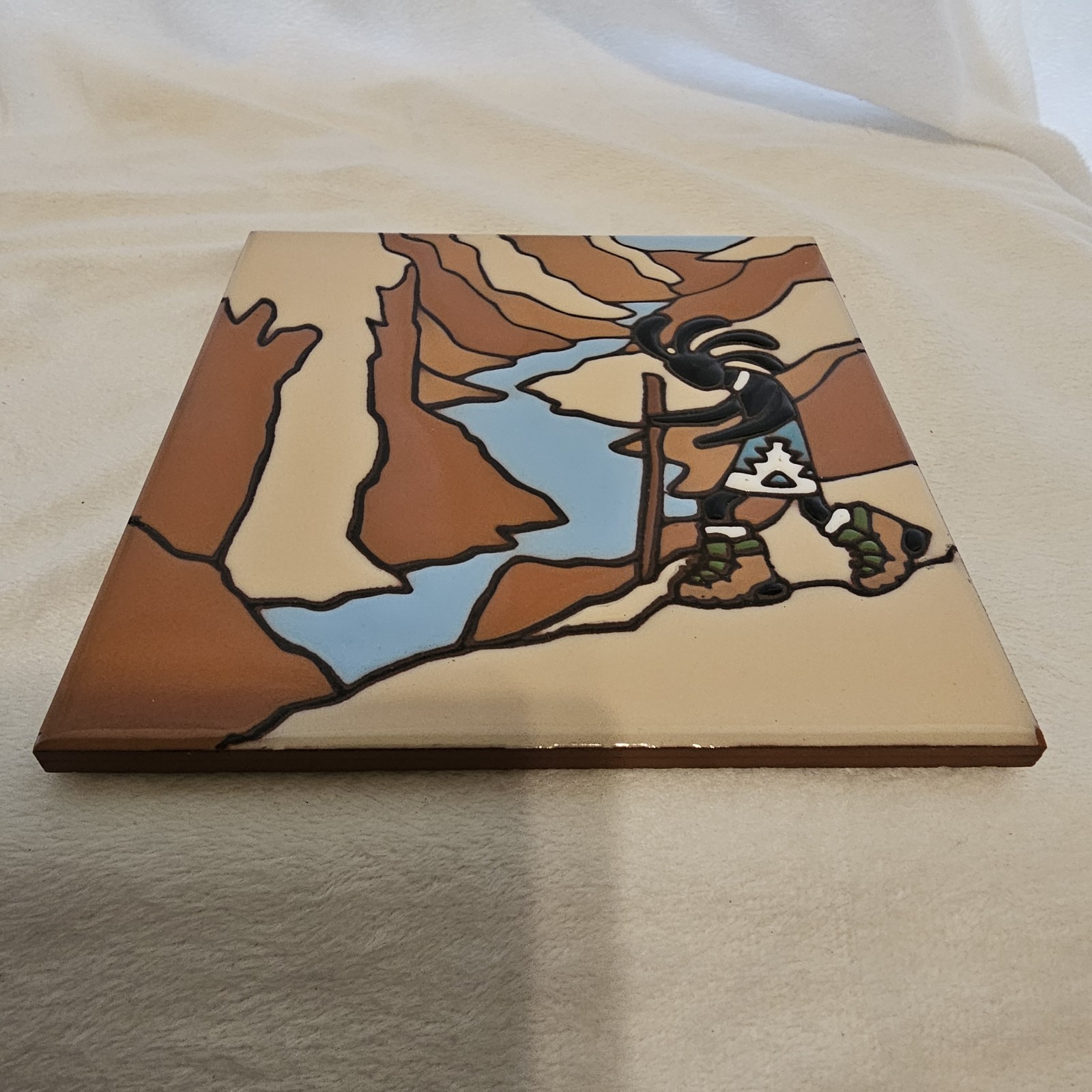 Earthtones Ceramic Art Tile Trivet Southwest Kokopelli Design 6 in. Made In AZ.