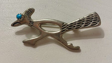 Sterling Silver 925 Roadrunner Pin Brooch Blue Turquoise Stone 2 in