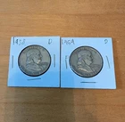 2 Franklin Half Dollars Circulated Silver 1958, 1959