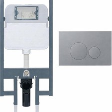 Wall Toilet Tank Carrier Concealed Wall-Hung System w/ Silver Dual-Flush Plate