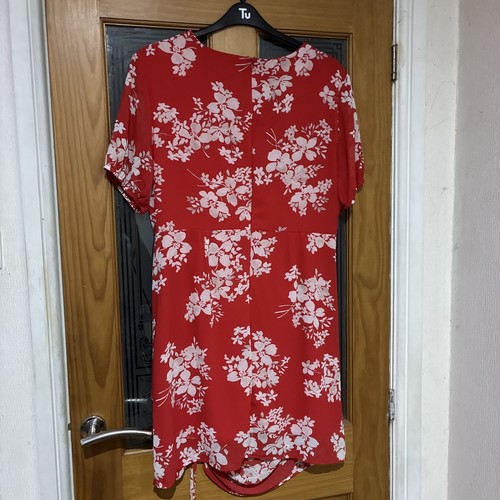 Apricot BNWT Size 18 More like 16 Red/White Floral Faux Wrap Midi Dress Ruched - Picture 7 of 7