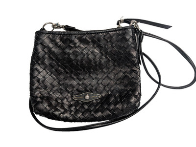 Elliott Lucca Black Woven Leather Crossbody Bag Purse Handbag Boho Chic