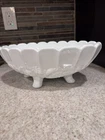 Indiana Glass Company Vintage Milk Glass Oval Scallop Footed Harvest Grape Bowl