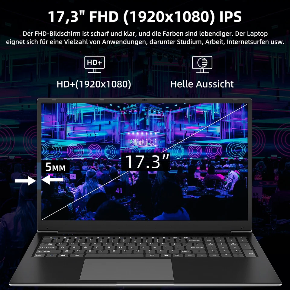 SGIN 17,3 Zoll Laptop 8GB RAM 512GB SSD mit Intel Quad-Core (bis zu 2,8Ghz) - Bild 3 von 4