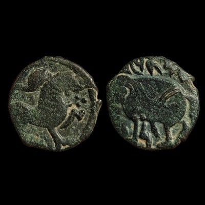 Rare, high grade, Shahi of Ohind, Vakka Deva, bronze jital, c. 870-1000 AD. 