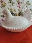 Vintage Indiana Milk Glass Hen on Nest Candy Dish  7 inch