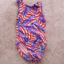 GK Elite Girls' Gymnastics Sleeveless Leotard XS Multi-Color Stars Stripes