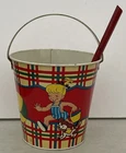 Vintage Ohio Art Tin Litho Sand Pail Bucket & Original Shovel Kids Beach Toy