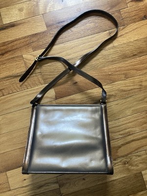 Salvatore Ferragamo Bronze Patent Leather Retro Square Purse Bag ITALY L213049