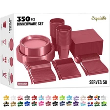 Burgundy Disposable Dinnerware Set 50 Plates Cups Napkins Utensils For Parties