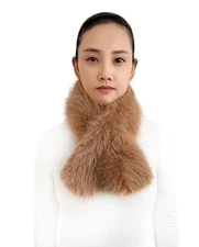 Lina & Lily Long Pile Faux Fur Winter Pull-Through Neck Scarf for Women Camel