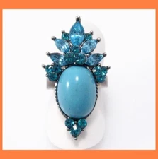 PRINCESS AUSTRIAN RHINESTONE CRYSTAL COCKTAIL RING TEAL