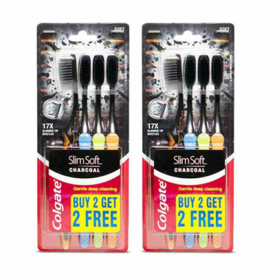 Colgate Slim Soft Charcoal Toothbrush (Buy 2 Get 2 Free) - 4 Pcs (Pack of 2)