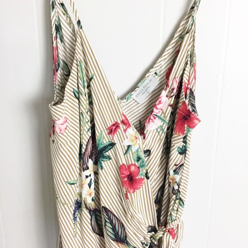 Dress Forum Floral Stripe Romper Size Large Spaghetti Strap Tie Waist - Picture 4 of 5