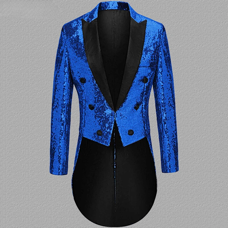 Hommes Slim Paillettes Sequin Smoking Costume Veste Queue de Pie Robe Fête  Noces