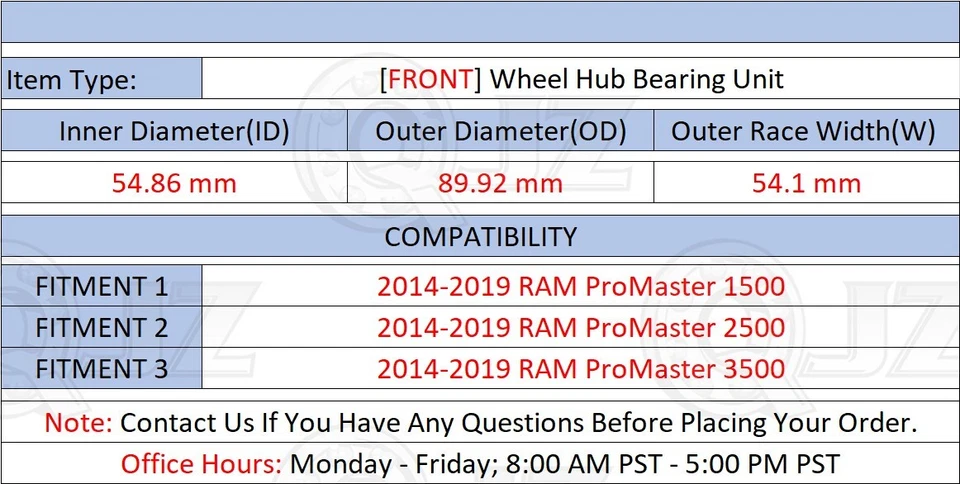 [DELANTERO (cantidad 2)] Cojinete de rueda [89,92 mm OD] para camioneta Ram ProMaster 2500 2014-2019 Foto 2 de 4