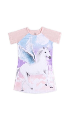 Wonder Nation Girls Pink Short Sleeve Pink Space Unicorn Sleep Pajamas Gown - Picture 7 of 9