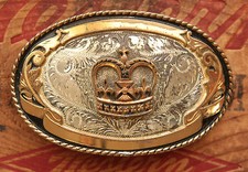 Vtg Irvine Jachens Sterling Silver Cowboy Cowgirl Crown Western Belt Buckle
