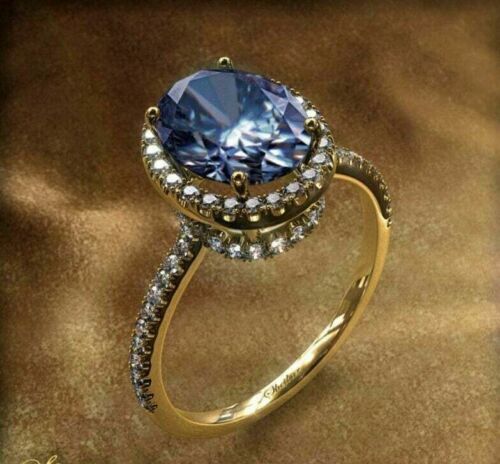 2Ct Oval Cut Simulated Diamond Engagement Ring 14K Yellow Gold Finish - Picture 4 of 4