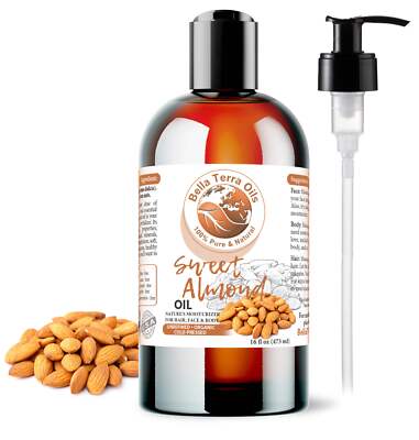Natural Sweet Almond Oil - 16oz | Premium Grade, Cold-Pressed Oil for Skin, Hair
