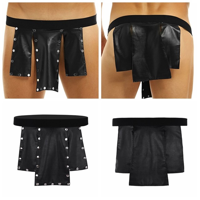Men Faux Leather Metal Studded Gladiator Kilt Underwear Skirts Novelty