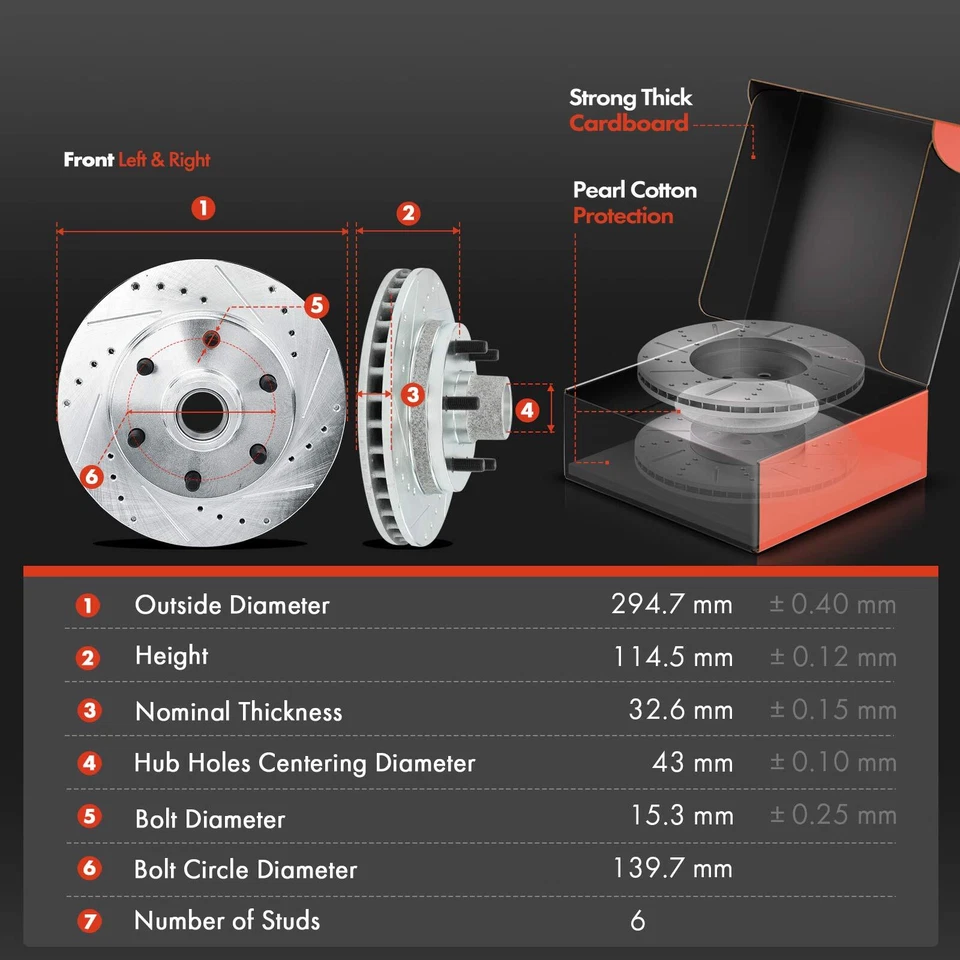 Rotores de freno perforados y pastillas de freno de cerámica para Chevrolet Express 2500 GMC delantero Foto 2 de 4