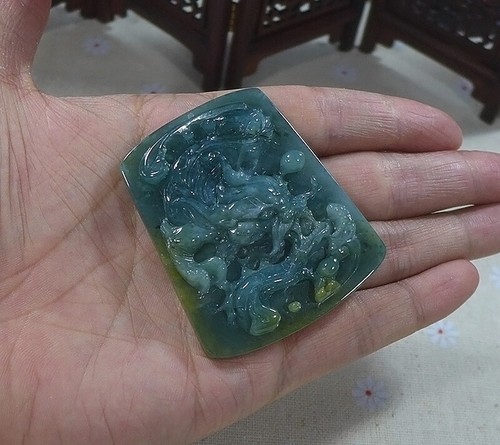 Cert'd Natural Type A Icy Jadeite Jade Dragon Pendant 0202 - Picture 2 of 7
