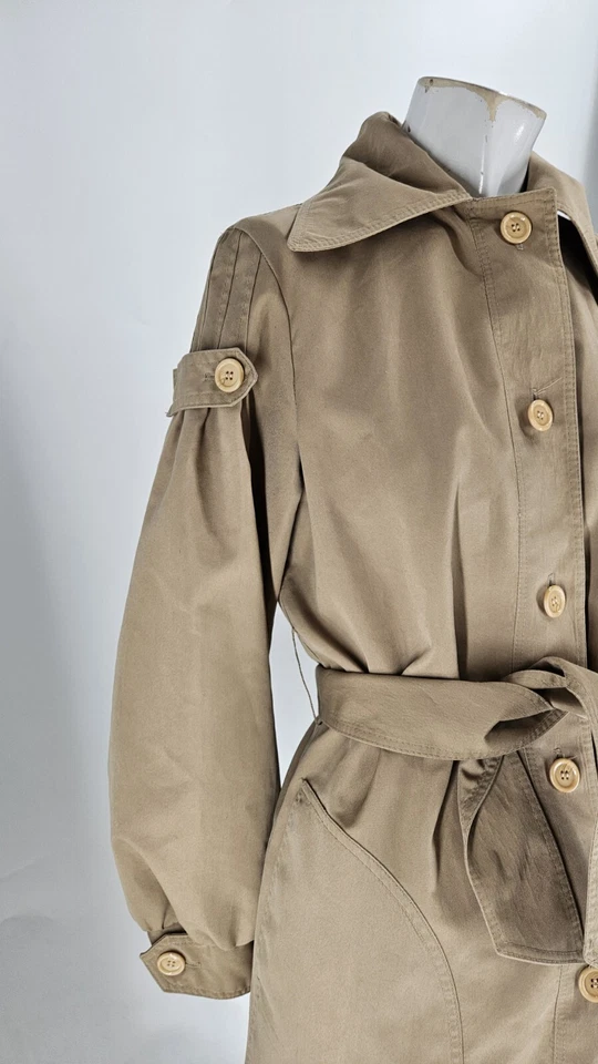 Casaco feminino Lilli Ann médio vintage década de 1979 algodão bronzeado com cinto trincheira - Imagem 3 de 4