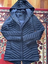 Lacoste Hooded Quilted Coat Front Zip Water-repellent Size-34/us-2 Navy Blue