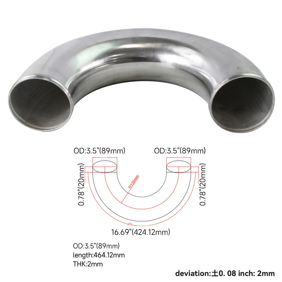Tubería de 180 grados 3,5" pulgadas 89 mm intercooler turbo admisión tubería de aire Foto 4 de 4