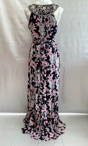 GORGEOUS MONSOON BLACK/WHITE/PINK FLORAL EMBROIDERED LONG EVE DRESS SIZE 12 - Picture 13 of 18