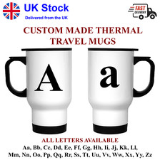 CUSTOM INITIALS TRAVEL MUG PREMIUM STAINLESS STEEL INSULATED TEA COFFEE - UK