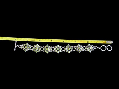 Bracciale vintage verde peridoto argento sterling 925 verde legato fiori - Foto 2 di 7