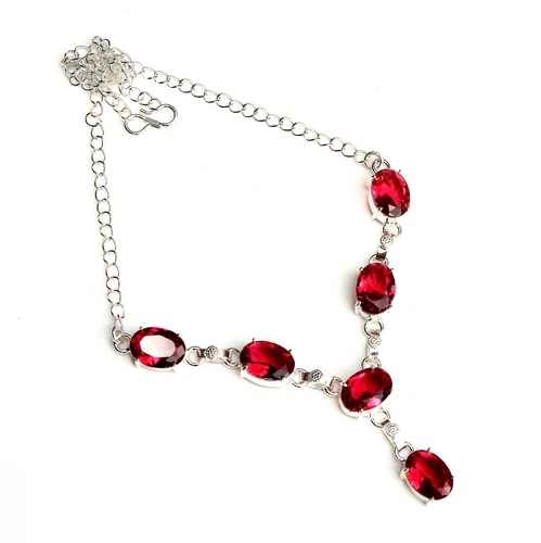 Mozambique Garnet Gemstone Handmade 925 Sterling Silver Jewelry Necklaces Sz 18