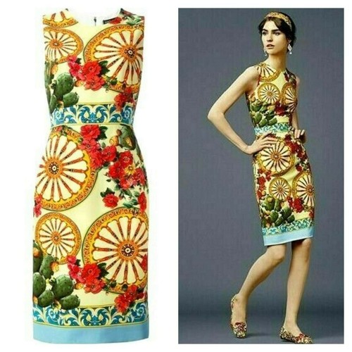 NEW!11 LEGENDARY!!! Dolce&Gabbana dress IT40 print of Sicily wheels and flowers - Picture 2 of 21