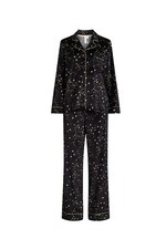 JoySpun 2-Piece Notch Collar Black Star Print Soft Comfy Women's PJ Pajama Set