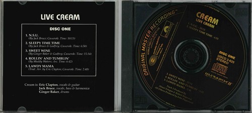 Cream Live Cream 1-2 (CD, Jan-1995, 2 Discs, Mobile Fidelity Sound Labs Gold - Foto 3 di 4