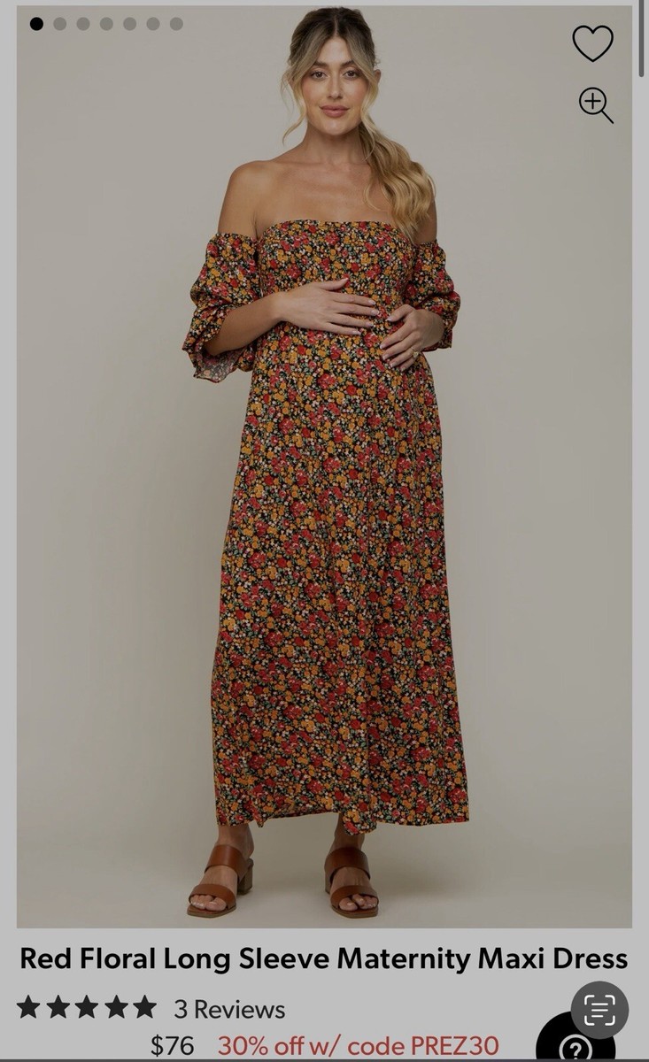 PINKBLUSH red floral long sleeve maternity maxi | eBay