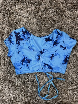 ZAFUL Blue Tie Dye Swim Suit Bikini Padded Crop Top Size