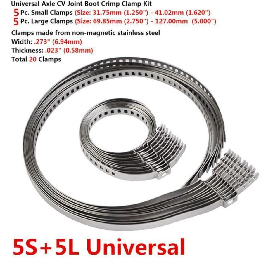 Kit de abrazadera de arranque CV de eje de transmisión de acero inoxidable para automóvil de 10 piezas universal grande + pequeño Foto 2 de 4
