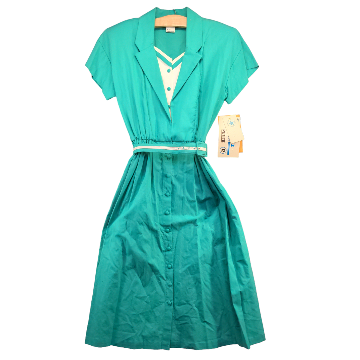 Toni Petite Women's Button-Up Shirt Dress Green 12P Shoulder Pads Vintage  W/Tags | eBay