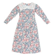 Vtg 80's LAURA ASHLEY Floral Victorian Lace Collar Modest Tea Dress sz 14 /198