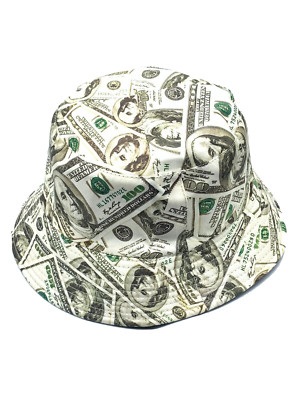 Hot one Hundred Dollar Bill Print Bucket Hat Reversible Trendy Summer Style