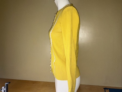 Valentino Made In Italy Canary Yellow Cardigan With delicate Lace Trim Worn Once - Picture 4 of 10