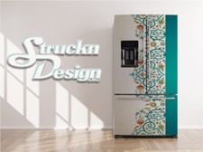 Arabesque Floral Teal Blue Pattern Fridge Freezer Wrap Side Door Vinyl Decal