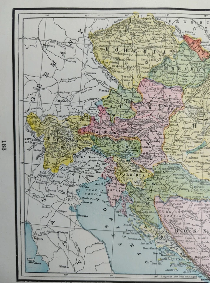 Винтажная карта Австрии 1897 г. 14 x 11 дюймов ~ старая антикварная оригинальная ВЕНГЕРСКАЯ ТРАНСИЛЬВАНИЯ - Изображение 3 из 4