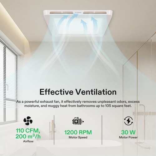 VIVOSUN 110CFM Bathroom Ventilation Exhaust Fan w/ LED 3 Color,1.0 Sones 105 sq - Picture 3 of 7