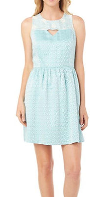 Kensie Women's Embroidered Polka Dot Tahiti Teal Brocade Dress Large $119 |  eBay
