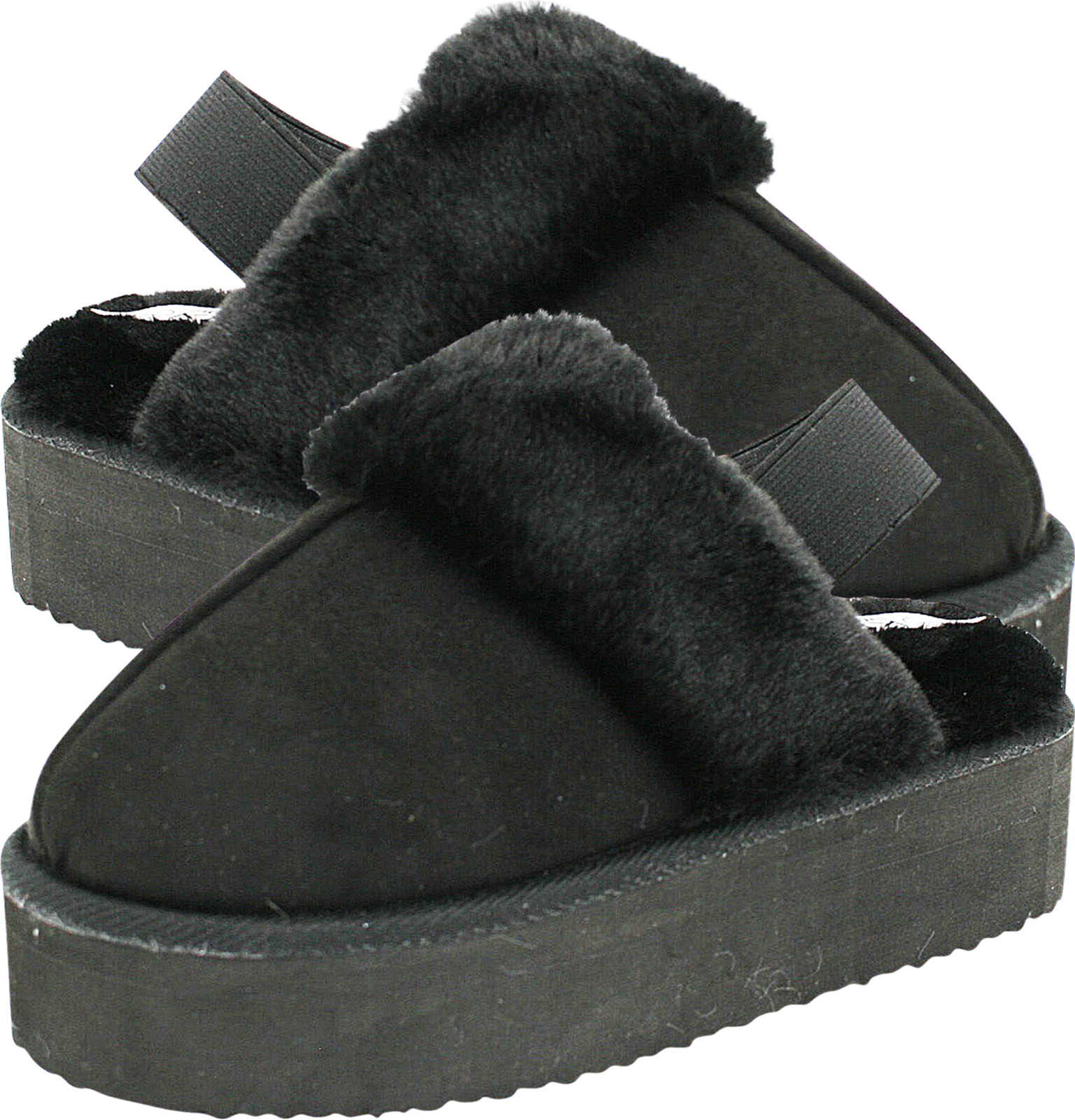WOMENS PLATFORM WEDGE SLIP ONS MULES FUR LINED SLIPPERS BOOTS SHOES